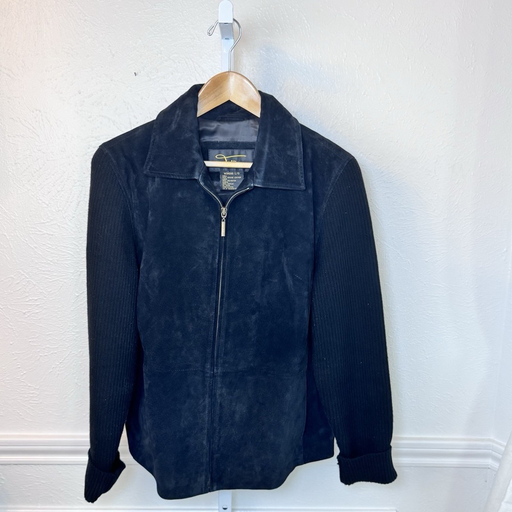 Vintage Fabio Women's Sueded Leather Zip Front Jacket Sweater Sleeves Size Large